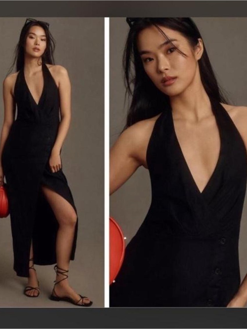 Anthropologie Black Halter V-Neck Maxi Dress - Elegant Evening Wear